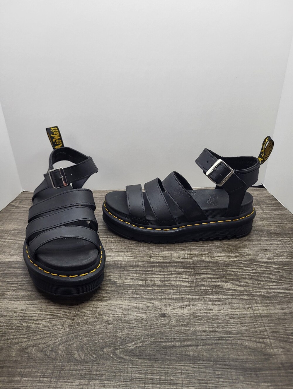 Dr. Martens Blaire Black Platform Slide Sandals 3 Straps Womens Size 6